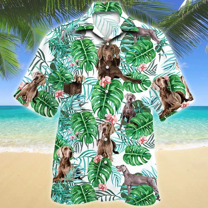 Weimaraner Dog Tropical Plant Green Jungle Pattern Hawaiian Shirt