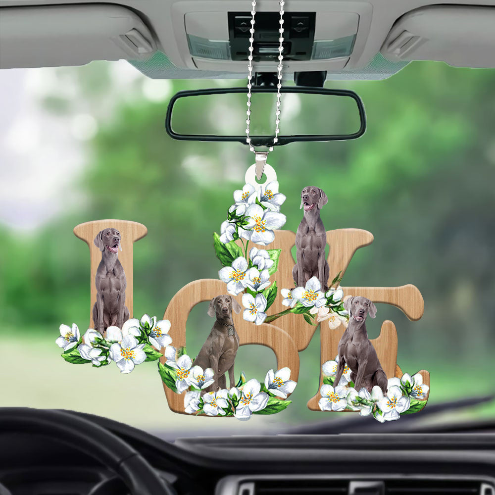 Weimaraner Love Flowers Dog Lover Car Hanging Ornament Vehicle Interior Decor