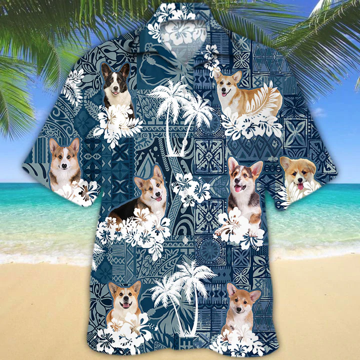Welsh Corgi Hawaiian Shirt/ Corgi Flowers Aloha Shirt/ Men''s Hawaiian shirt/ Women''s Hawaiian shirt