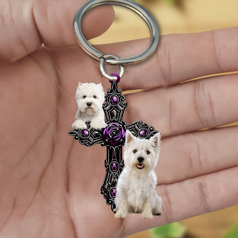 West Highland White Terrier Pray For God Acrylic Keychain Dog Keychain Coolspod