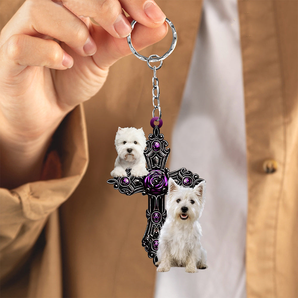 West Highland White Terrier Pray For God Acrylic Keychain Dog Keychain Coolspod