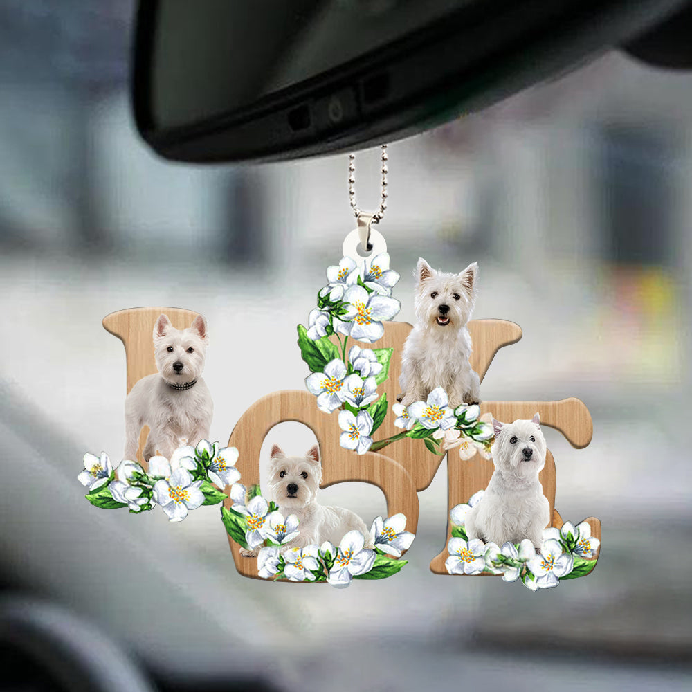 Cute West Highland White Ornament Terrier Love Flowers Dog Lover Car Hanging Ornament