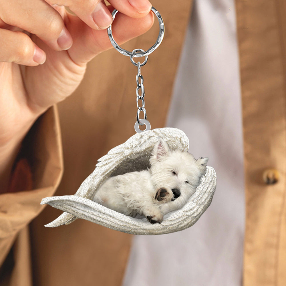 West Highland White Terrier Sleeping Angel Acrylic Keychain Dog Sleeping keychain