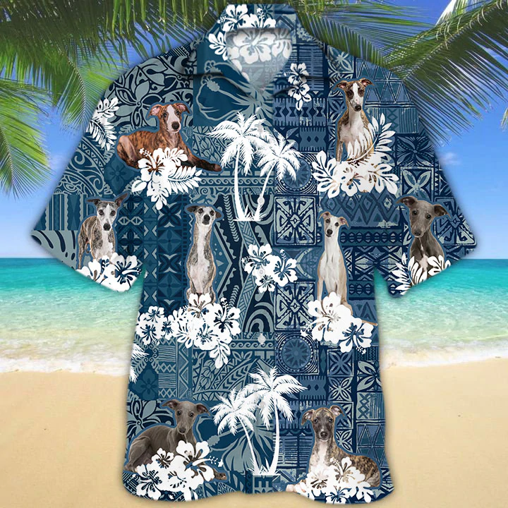 Whippet Hawaiian Shirt/ Whippet Flowers Aloha Shirt/ Men''s Hawaiian shirt/ Women''s Hawaiian shirt