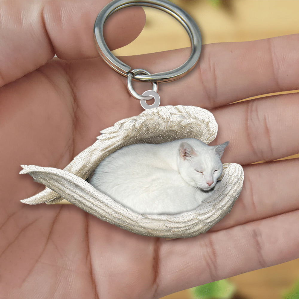 White Cat Sleeping Angel Acrylic Keychain Cat Sleeping keychain