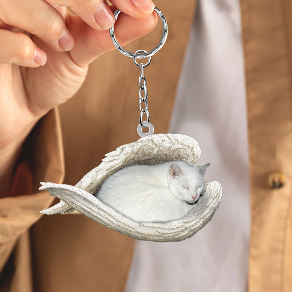White Cat Sleeping Angel Acrylic Keychain Cat Sleeping keychain