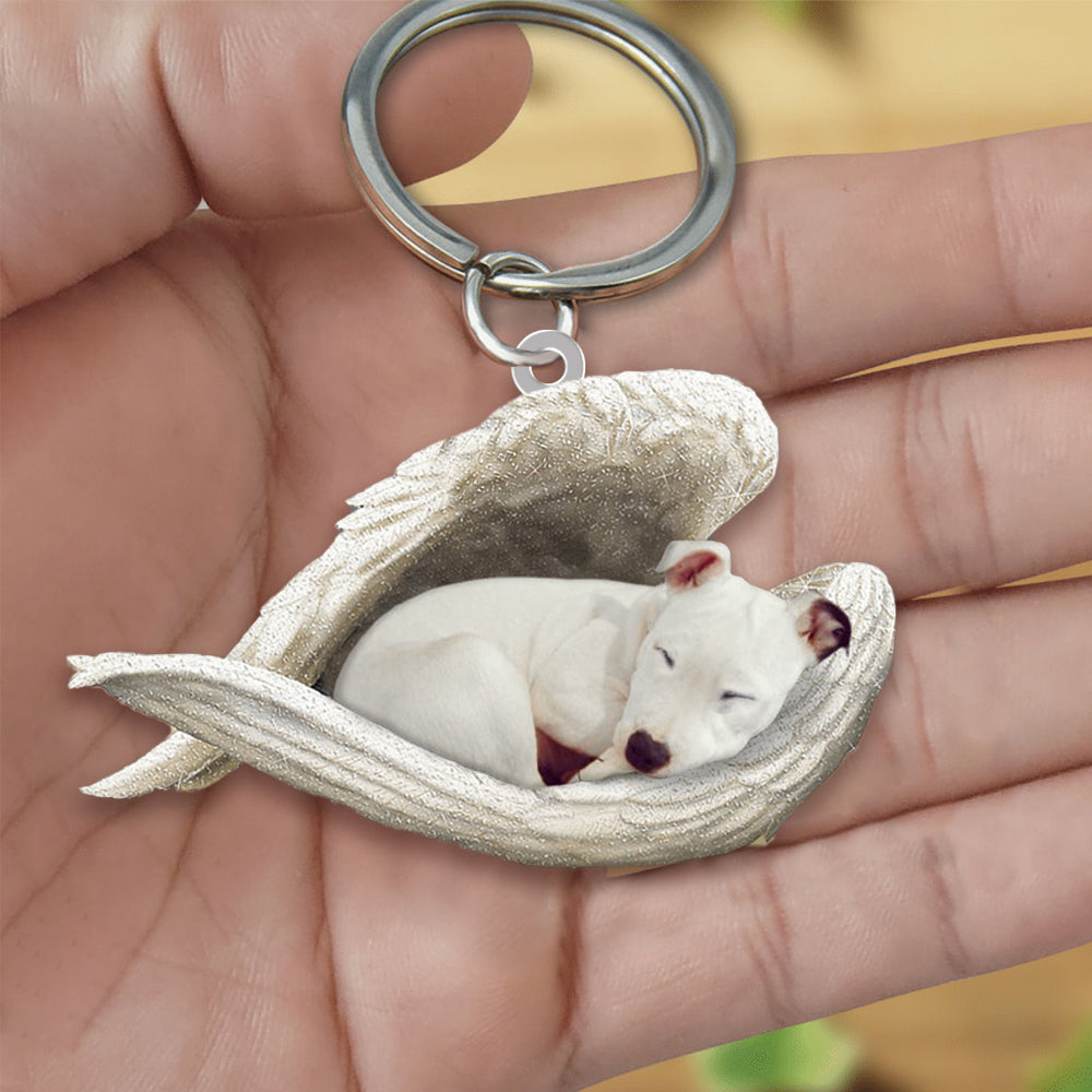 White Staffie Sleeping Angel Acrylic Keychaine Dog Sleeping keychain