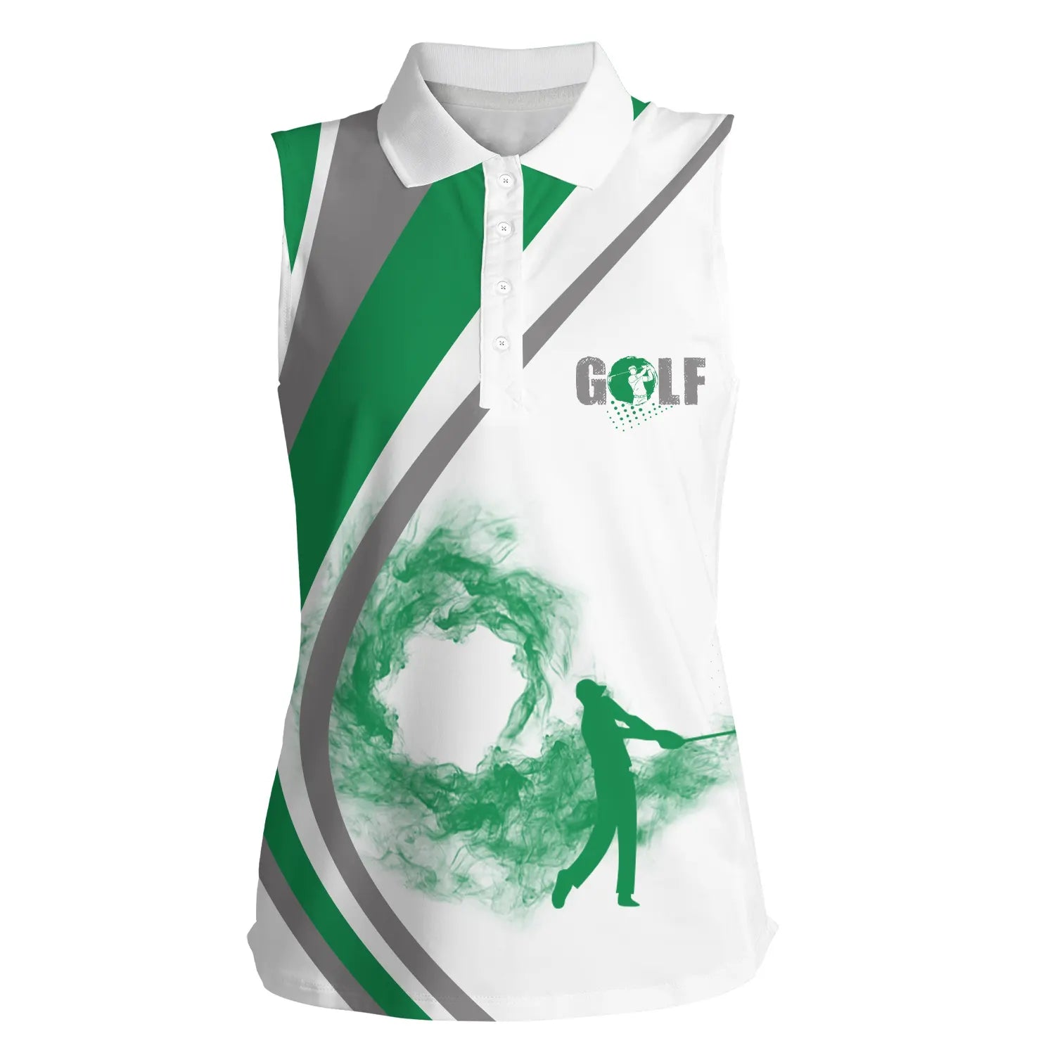 White Womens Sleeveless polo shirt/ ladies golf tops gift for the golfers  Green