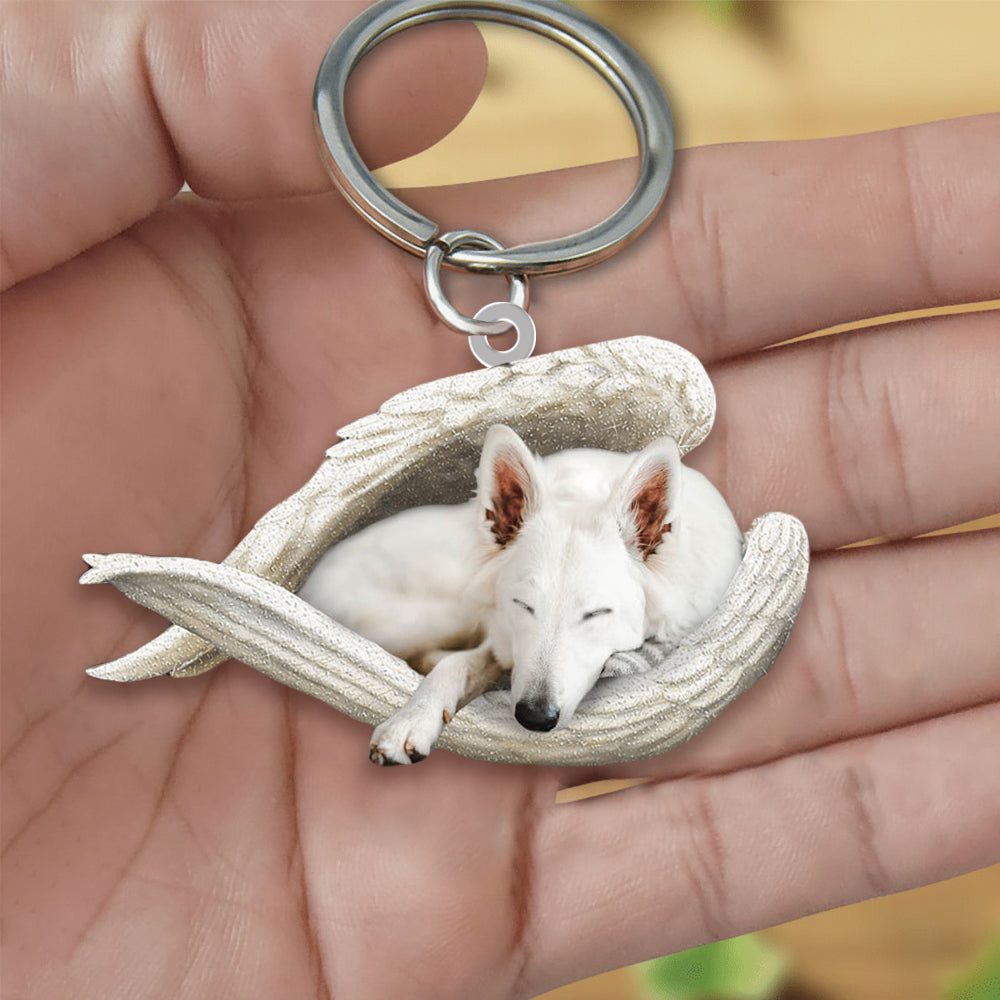 White German Shepherd Sleeping Angel Acrylic Keychain Dog Sleeping keychain