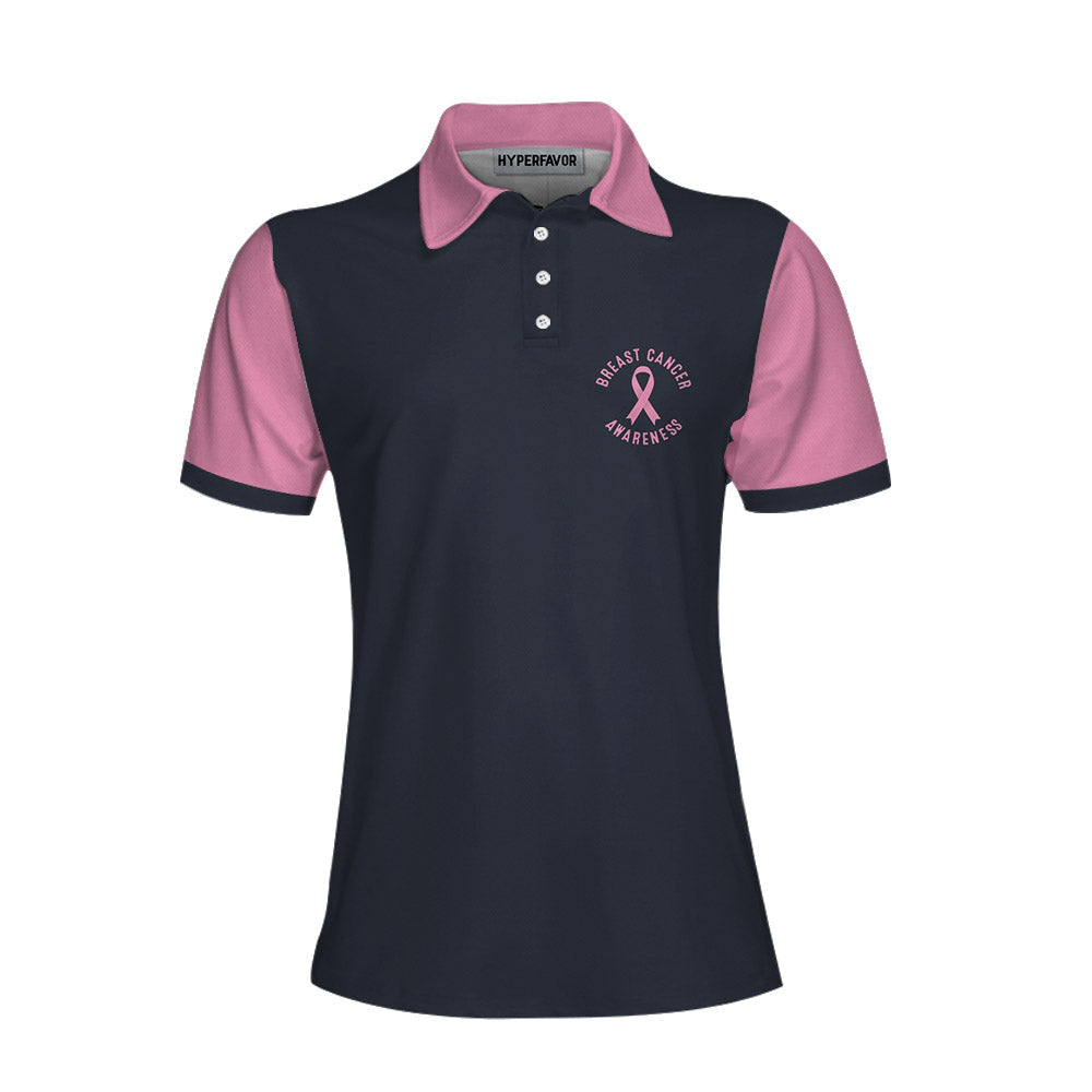 Wife Mom Fighter Short Sleeve Women Polo Shirt/ Black And Pink Breast Cancer Ribbon Shirt For Mom Coolspod