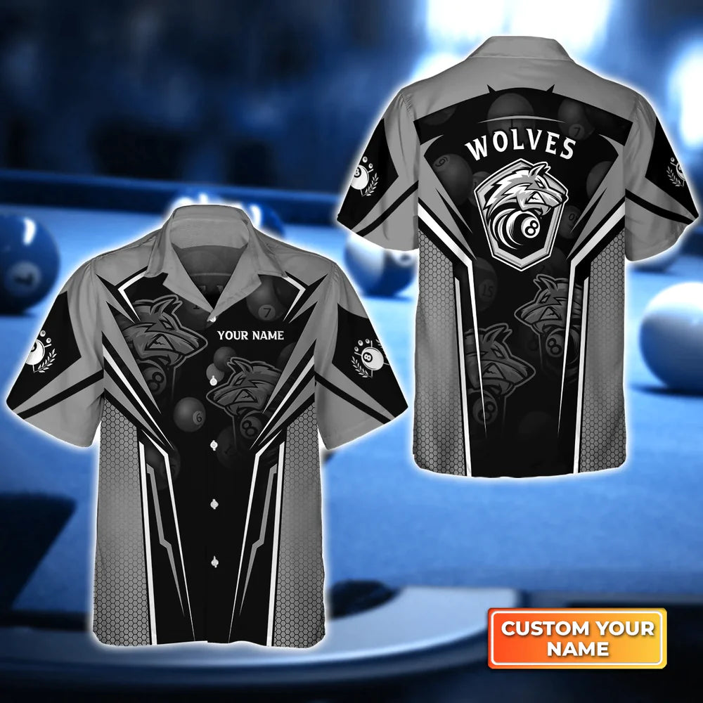 Wolf Team Pool Eight Ball Billiard 3D Hawaiian Shirt/ billiard team uniform/ Gift For Billiard Players