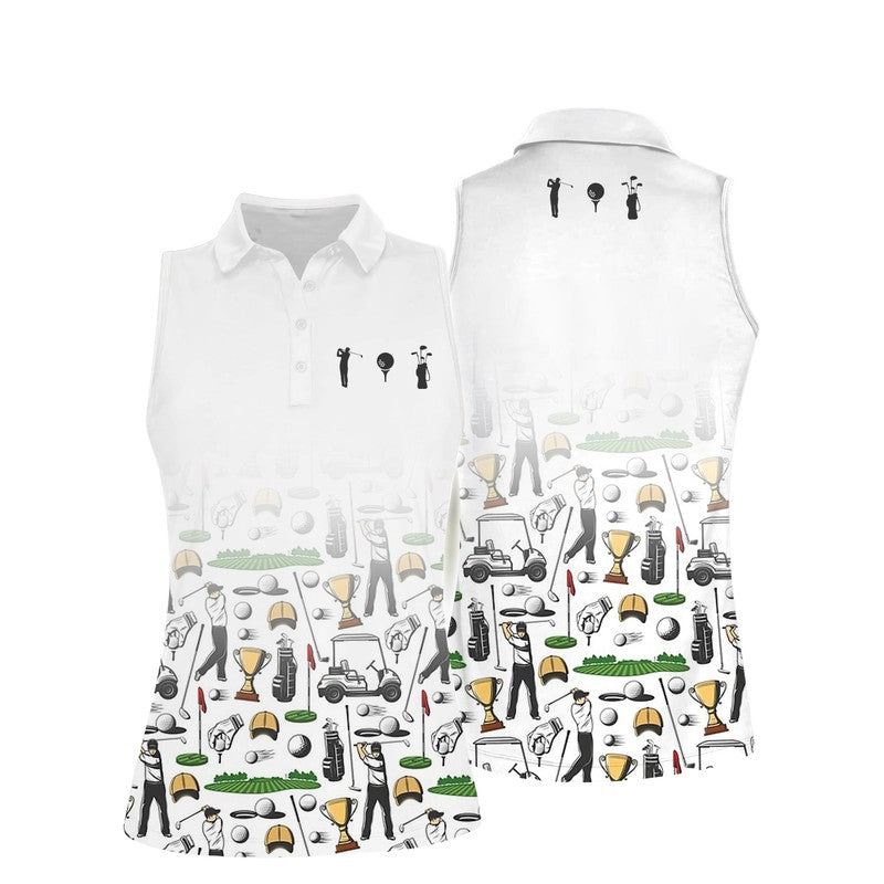 Women Golf Stick Figures Sleeveless Polo Shirt/ Women''s Sleeveless Polo Shirts Quick Dry Golf Shirt