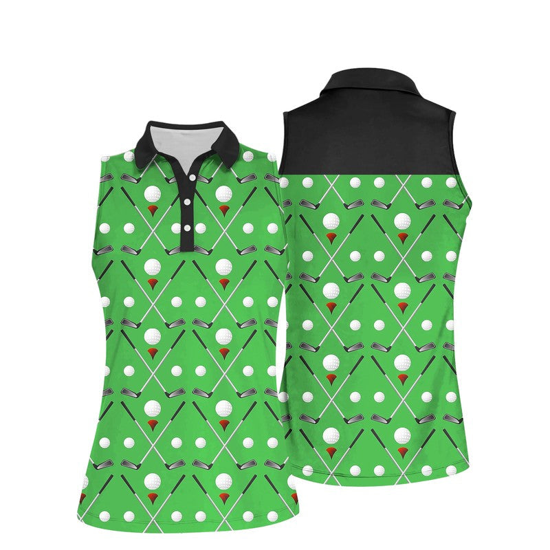 Green Golf Sleeveless Polo Shirt/ Women''s Sleeveless Polo Shirts Quick Dry Golf Shirt