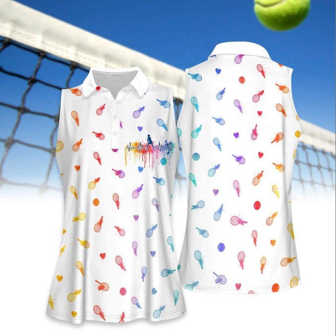 Women Tennis Heart Beat Water Color Women Short Sleeve Polo Shirt/ Short Sleeve Polo Shirt For Women