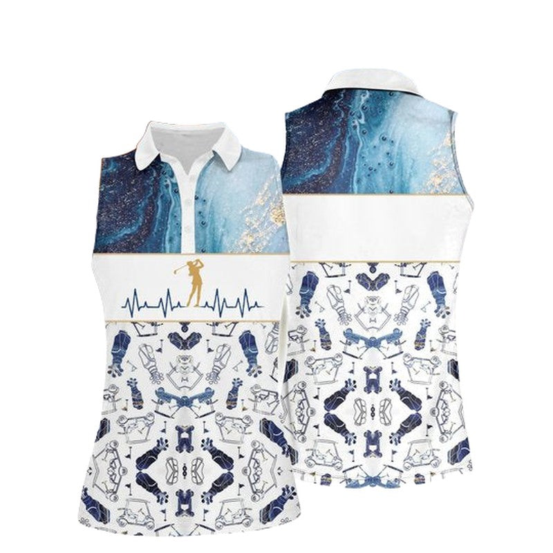 Womens Blue Marble Beat Golf Sleeveless Polo Shirt/ Women''s Sleeveless Polo Shirts Quick Dry Golf Shirt