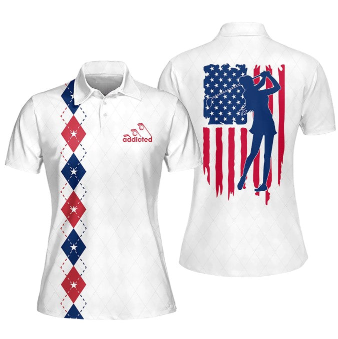 Womens Golf Polo Shirt Addicted American Flag Sleeveless Polo Shirt/ Short Sleeve Polo Shirt For Women