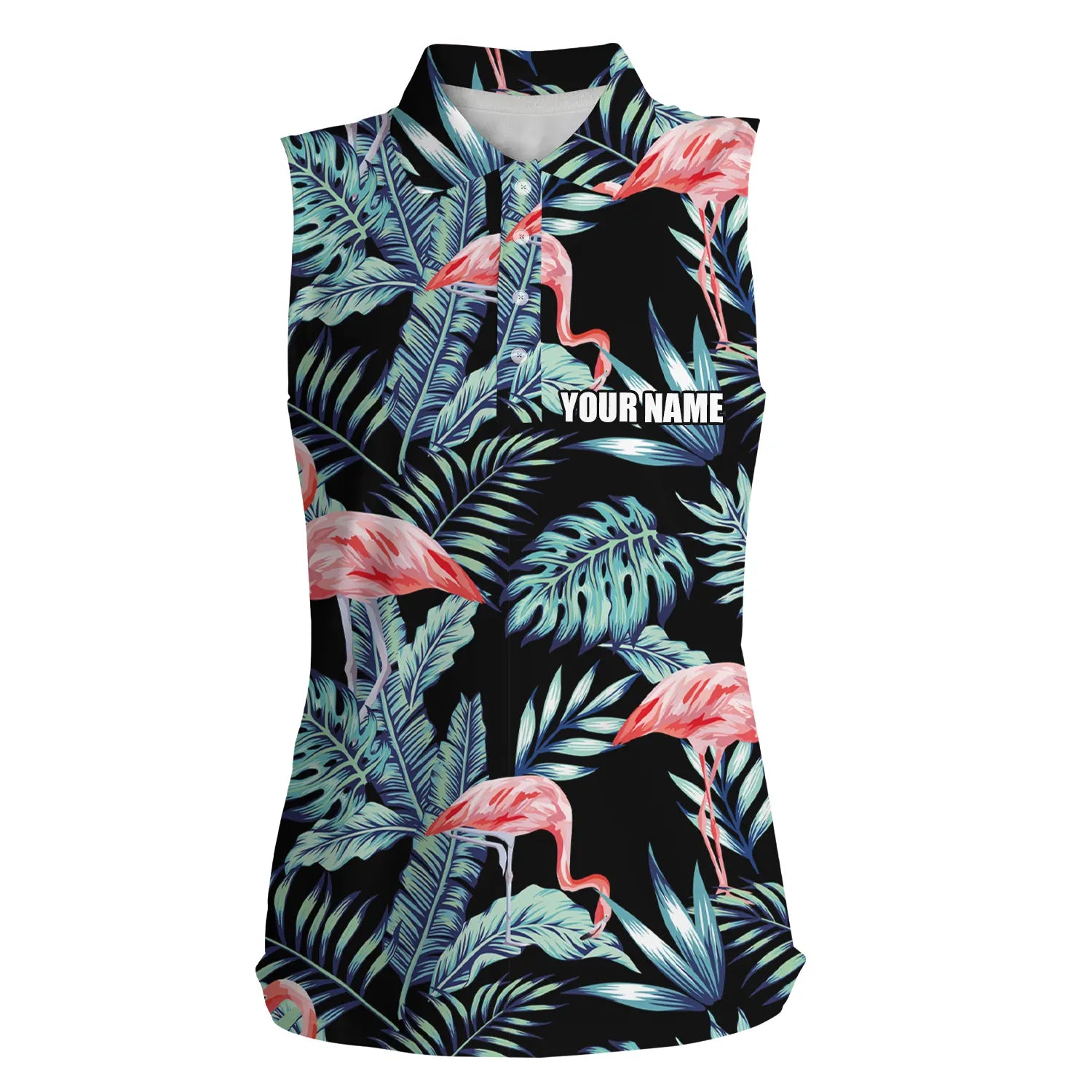 Women sleeveless polo shirt/ blue forest pattern pink flamingo golf shirts custom golf shirts for women