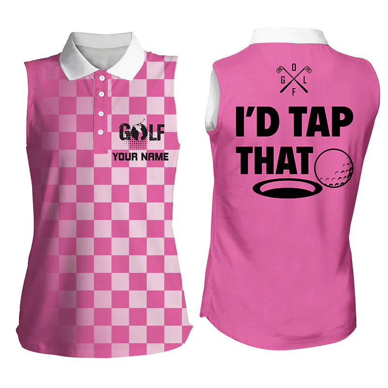 Womens sleeveless polo shirt custom name/ I''d tap that custom pink ladies golf shirts/ womens golf