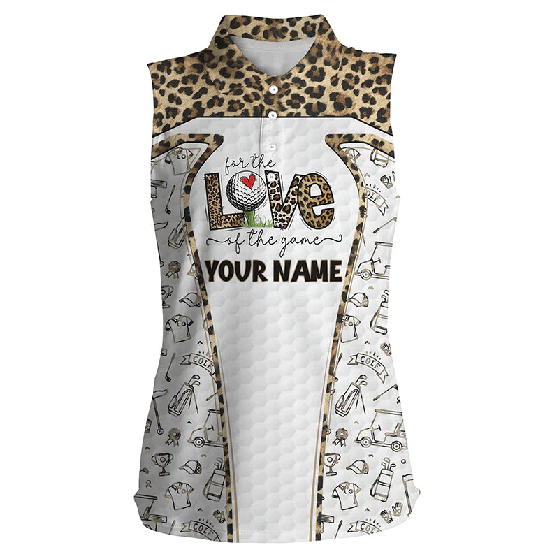 Womens sleeveless polo shirt/ custom name for the love of the game leopard pattern golf shirts