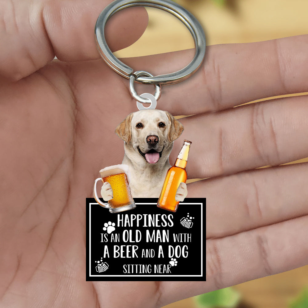 Yellow Labrador  Happiness Is An Old Man With A Beer And A Dog Sitting Near Acrylic Keychain