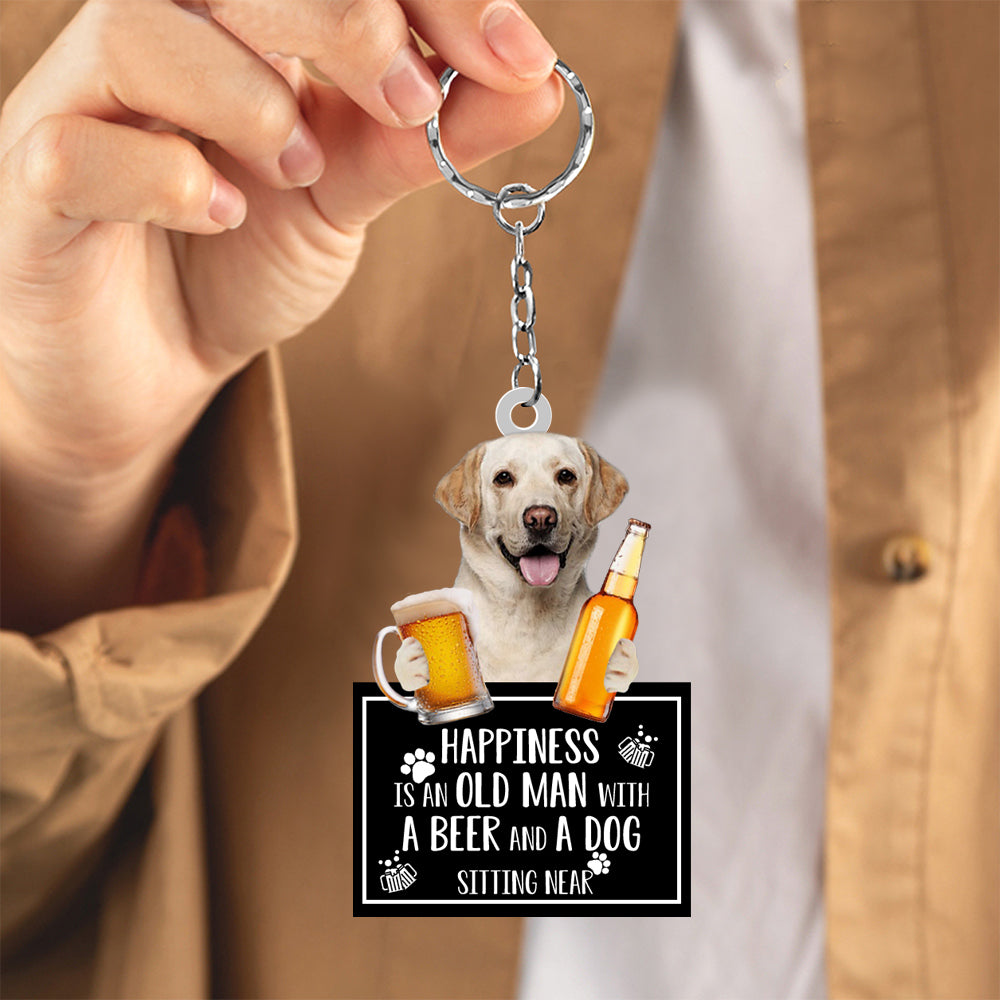 Yellow Labrador  Happiness Is An Old Man With A Beer And A Dog Sitting Near Acrylic Keychain
