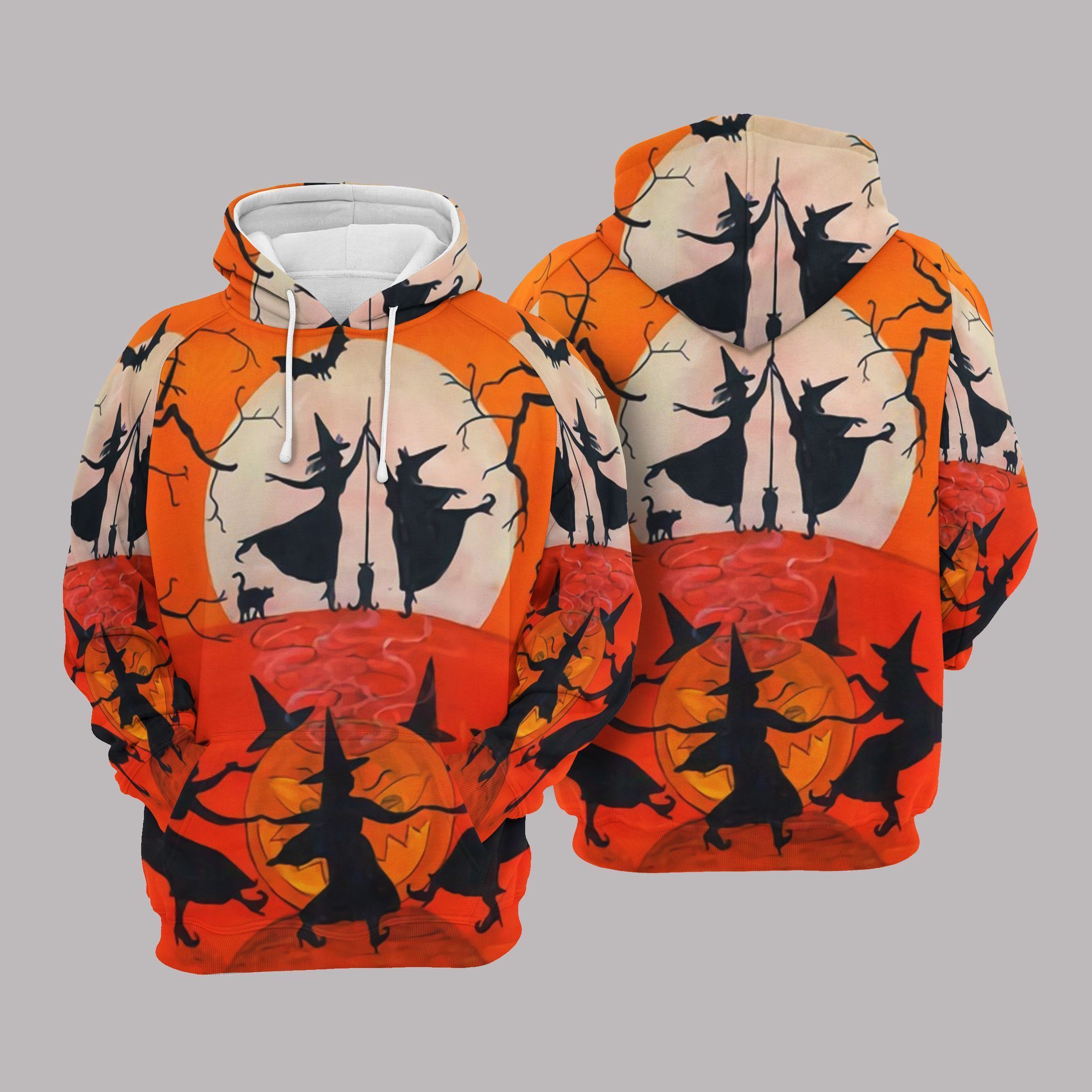 3D All Over Printed Funny Halloween Hoodie/ Witch Dancing On The Moon Halloween Unisex Hoodies