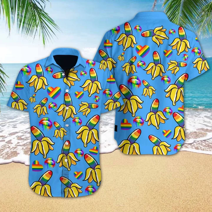 Yellow And Dodger Blue Lgbt Banana Design Hawaiian Shirt