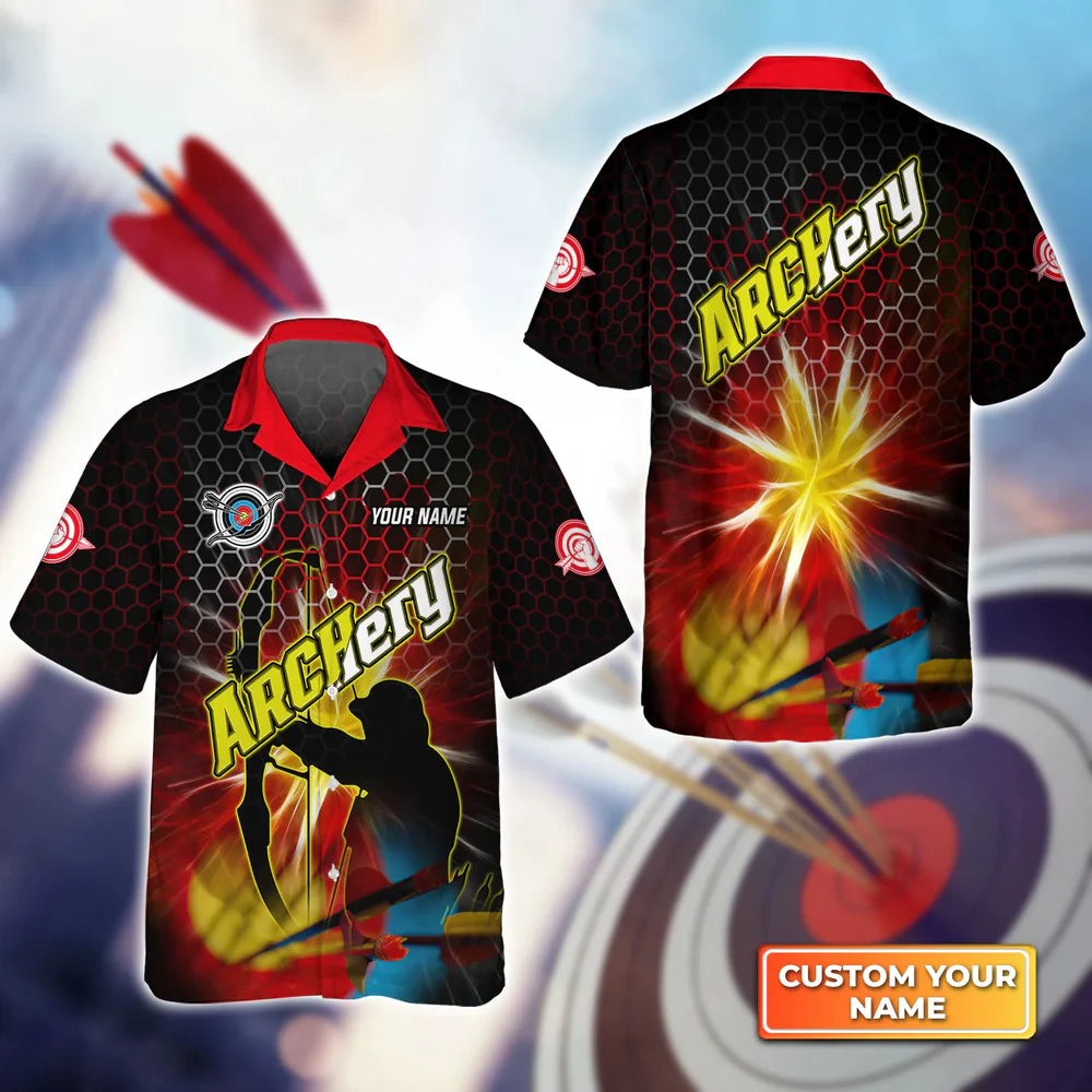 Yellow Archer Target Personalized Name 3D Hawaiian Shirt/ Gift For Archer Sport Lovers/ Gift For Archer