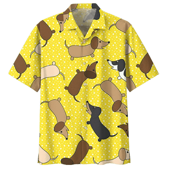 Yellow Dachshund Watercolor Hawaiian Shirt