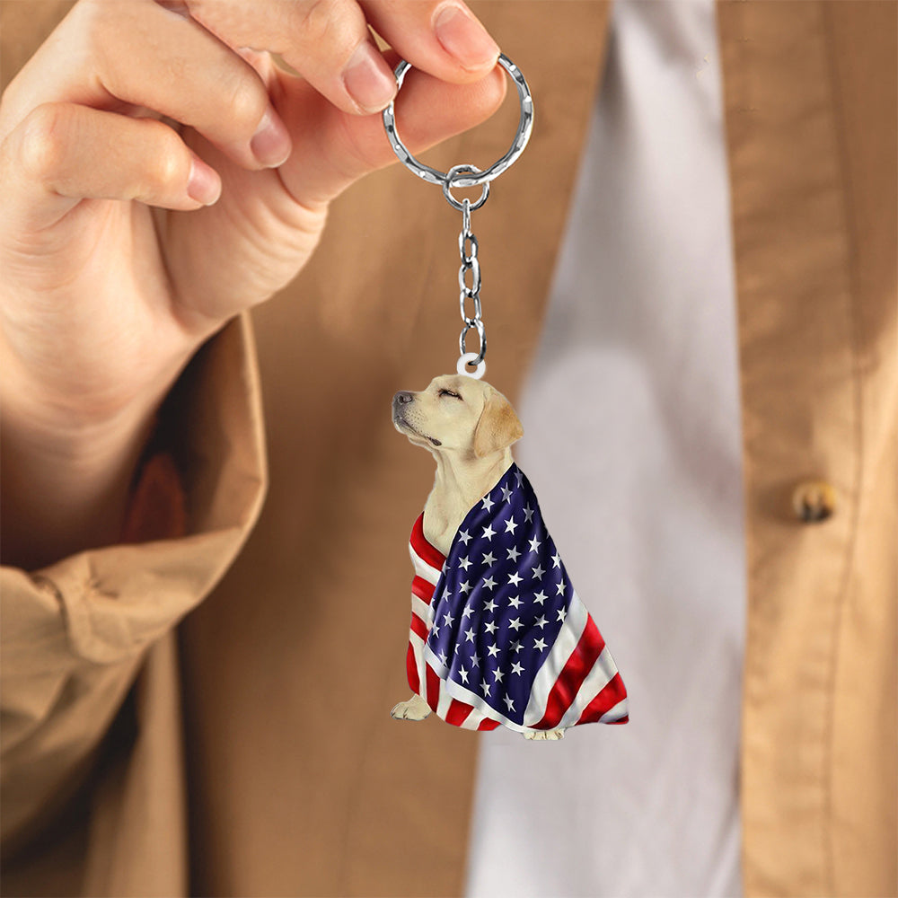 Yellow Labrador American Patriot Flag Acrylic Keychain