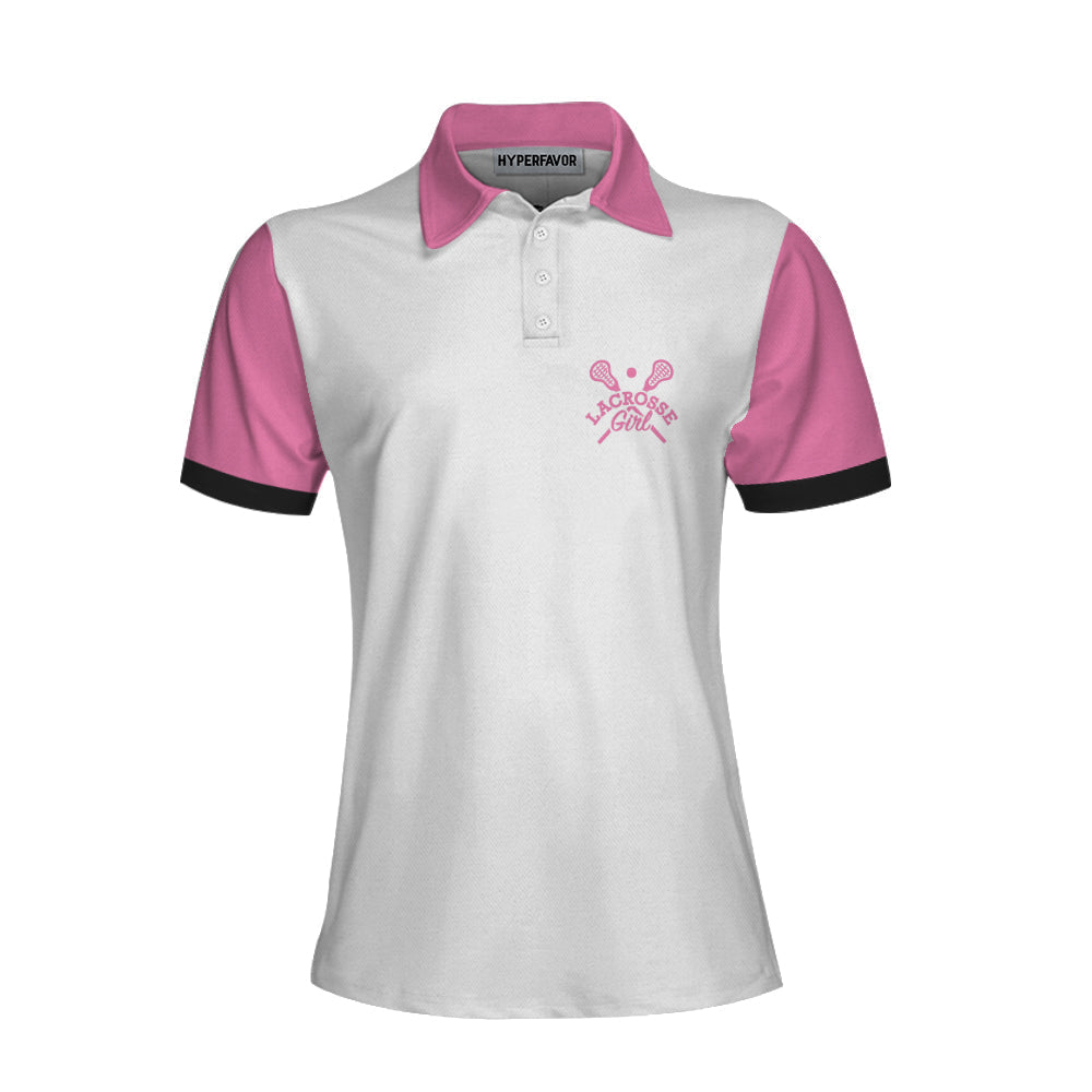 Yes I Play Like A Girl Need A Lesson Lacrosse Short Sleeve Women Polo Shirt/ White And Pink Lacrosse Shirt For Ladies Coolspod