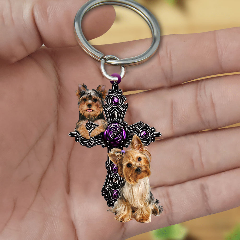 Yorkshire Terrier Pray For God Acrylic Keychain Dog Keychain Coolspod
