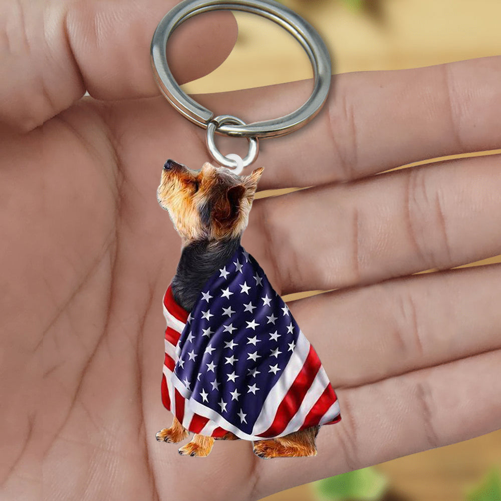 Yorkshire Terrier American Patriot Flag Acrylic Keychain