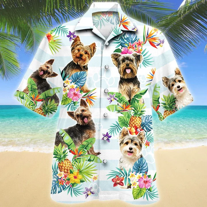 Yorkshire Terrier Dog Tropical Flower Pattern Hawaiian Shirt