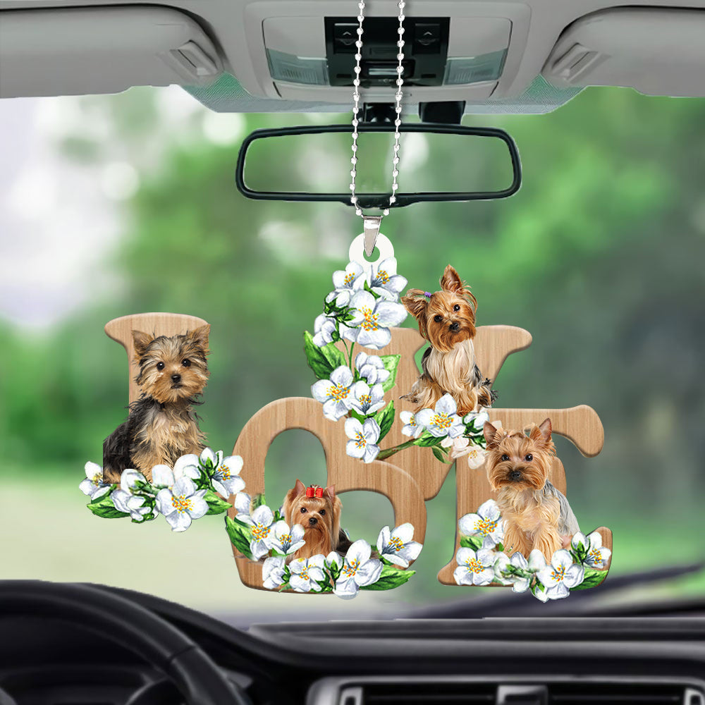 Yorkshire Terrier Two Sides Ornaments Yorkie Love Flowers Dog Lover Car Hanging Ornament