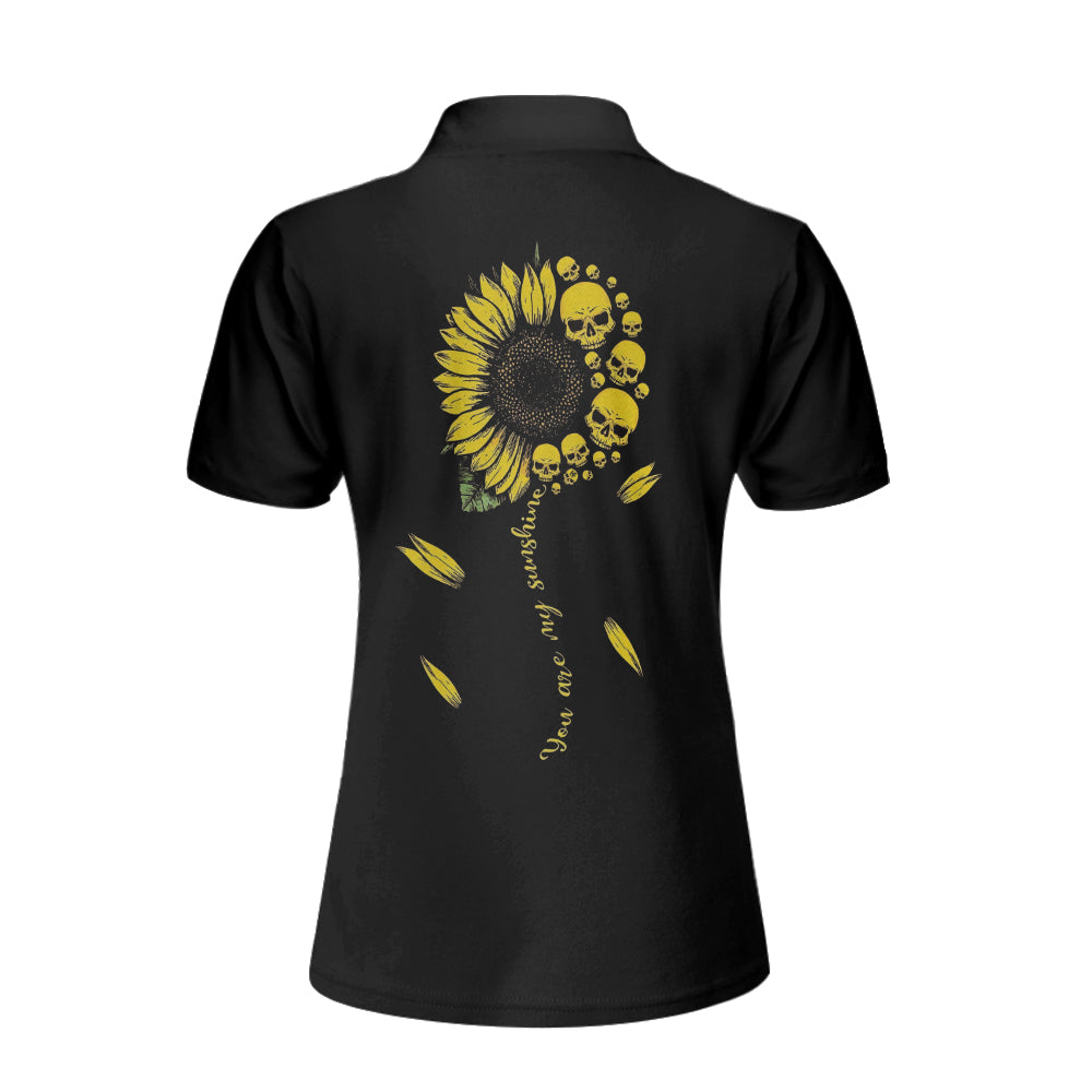 You Are My Sunshine Skull Sunflower Short Sleeve Women Polo Shirt/ Black Skull Polo Shirt For Ladies Coolspod