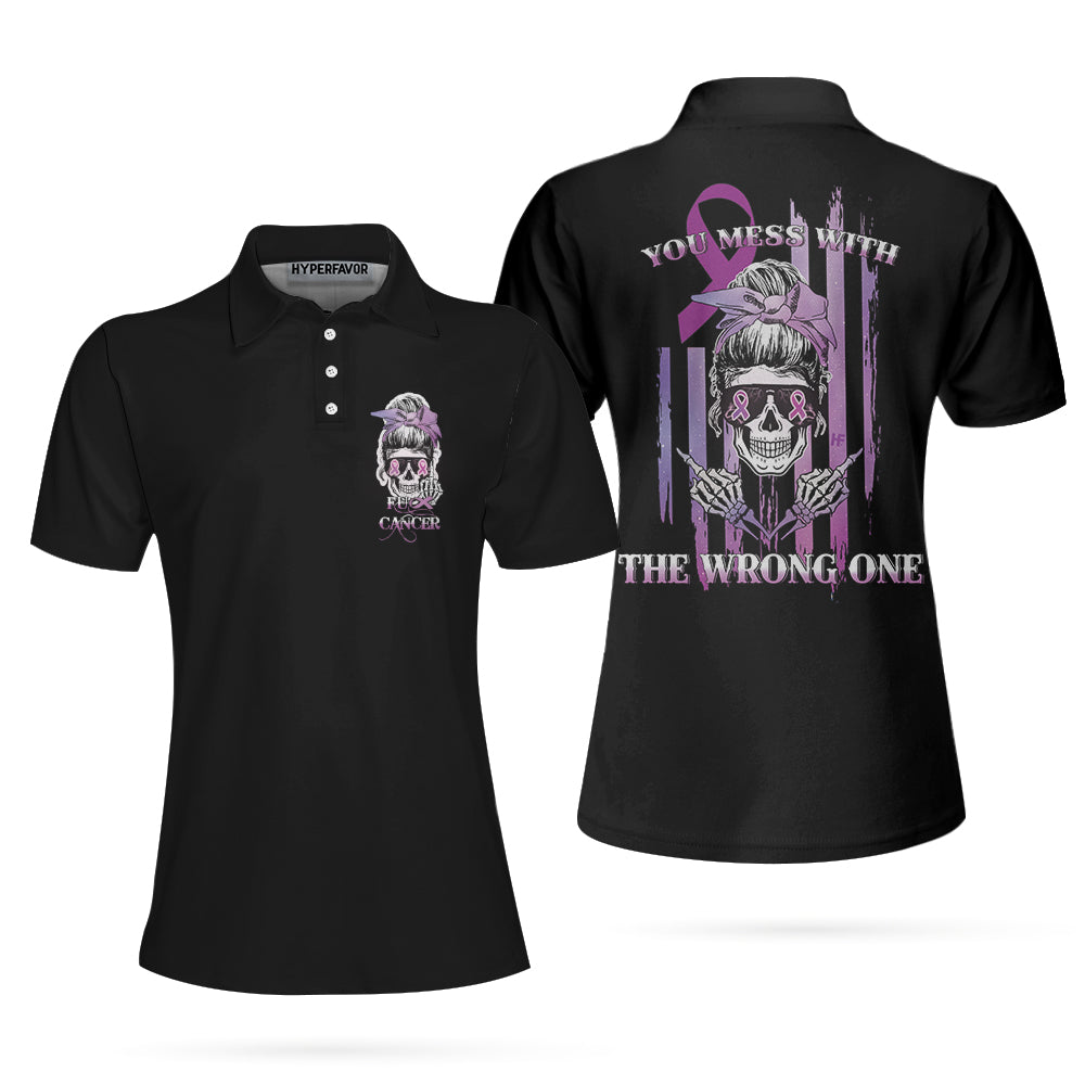 You Mess With The Wrong One/ Fck Cancer V2 Short Sleeve Women Polo Shirt Coolspod