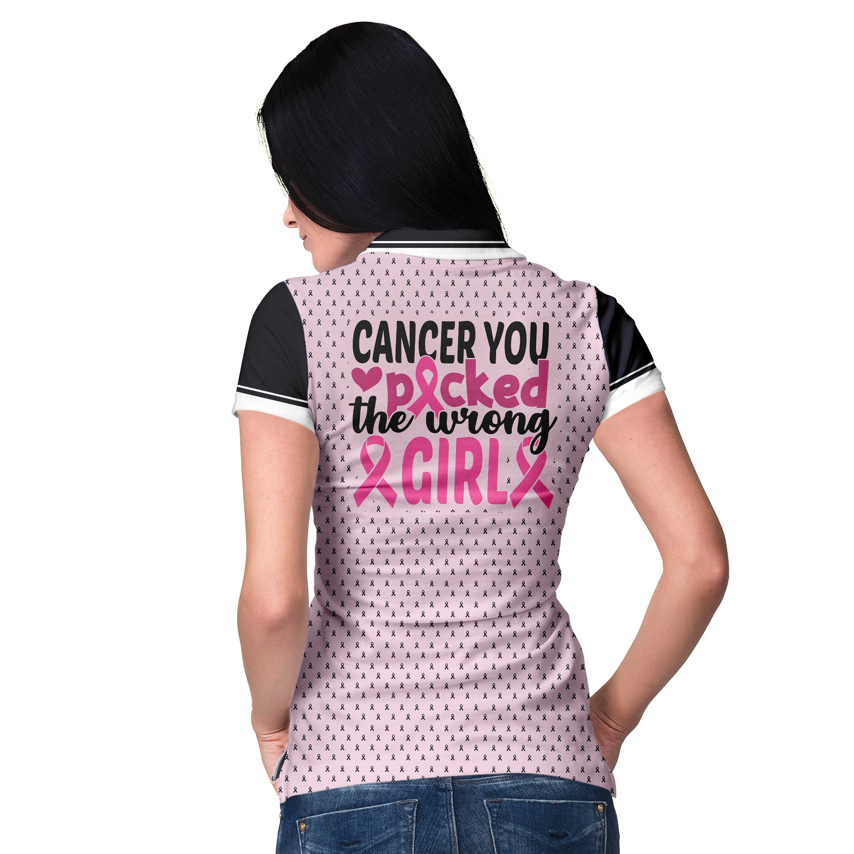 You Picked The Wrong Girl Breast Cancer Awareness Short Sleeve Women Polo Shirt/ Breast Cancer Shirt For Women Coolspod