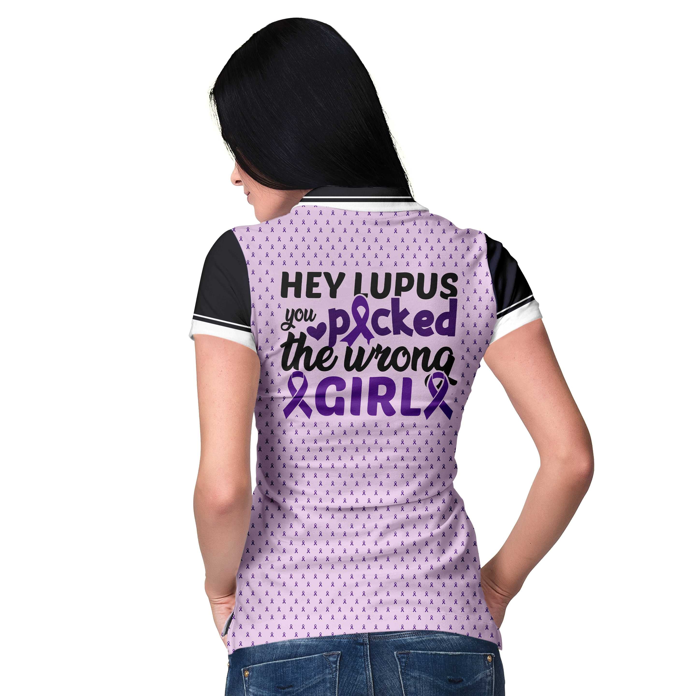 You Picked The Wrong Girl Lupus Awareness Short Sleeve Women Polo Shirt/ Purple Lupus Awareness Month Shirt Coolspod