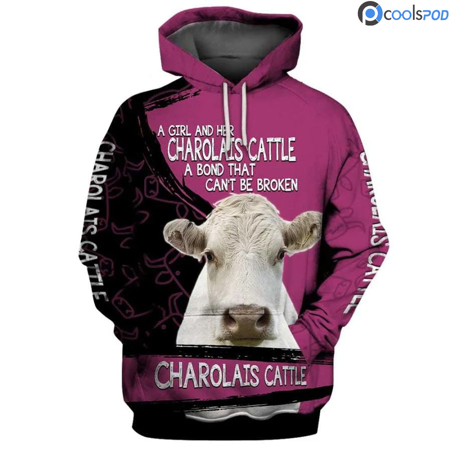 Charolais Cattle A Bond That Can''t Be Broken 3D Hoodie Cute Women Cow Hoodie