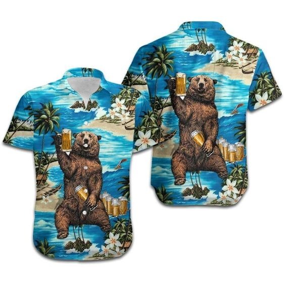 Bear Hawaiian Shirts/ Bear And Beer Hawaii Aloha Beach Shirt/ Gift To Bear Lovers