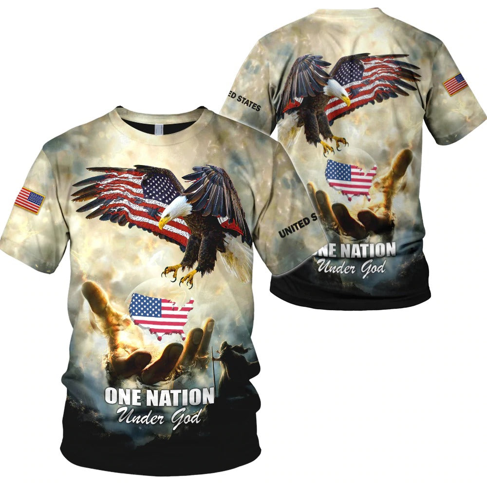 One Nation Under God American Flag Ealge God Hand All Over Print Shirt/ United States Eagle Under God 3D Jacket