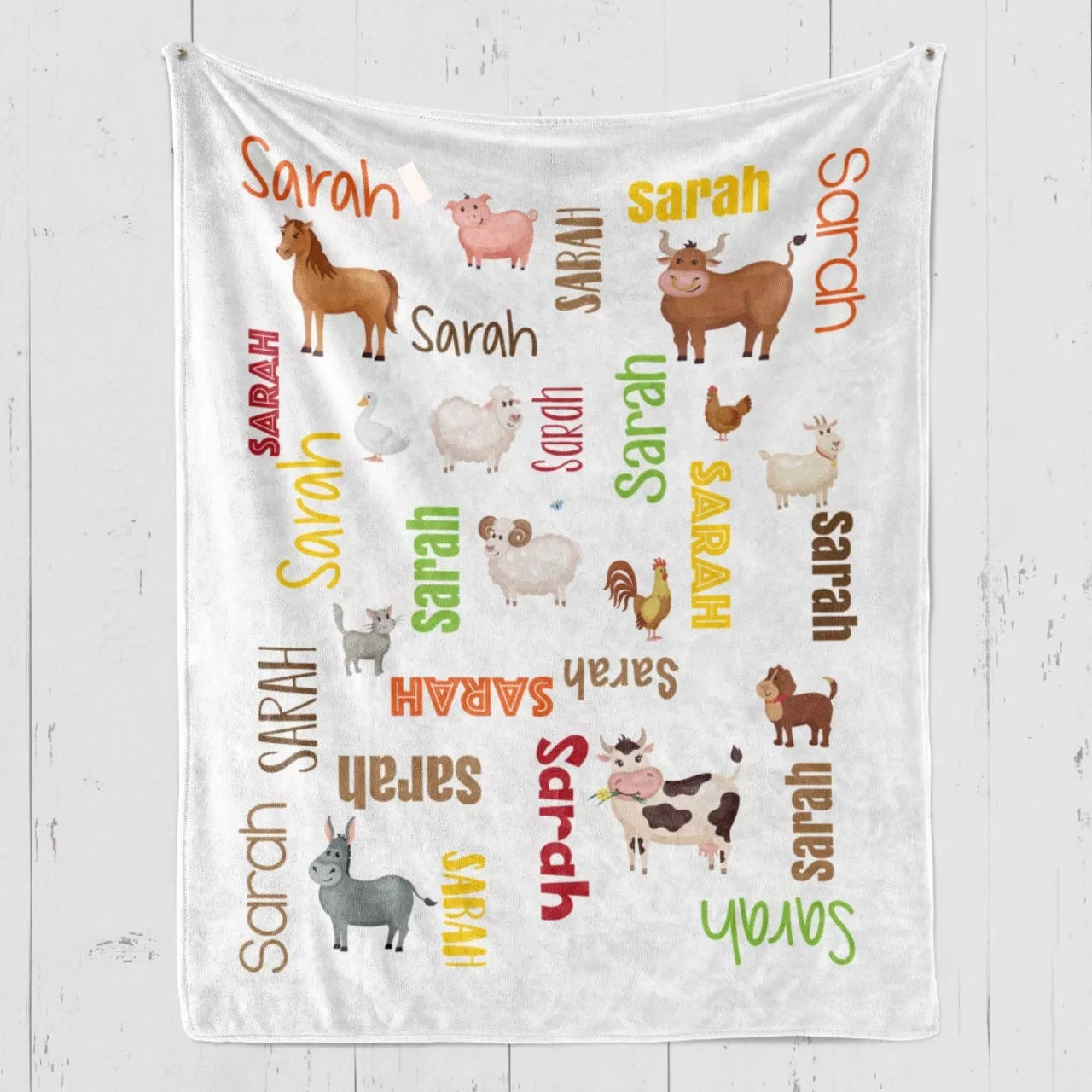 Custom With Name Animal Farm Baby Blanket/ Cute Animal Horse Sheep Rooster Small Blanket For Newborn Baby/ Kids Blanket