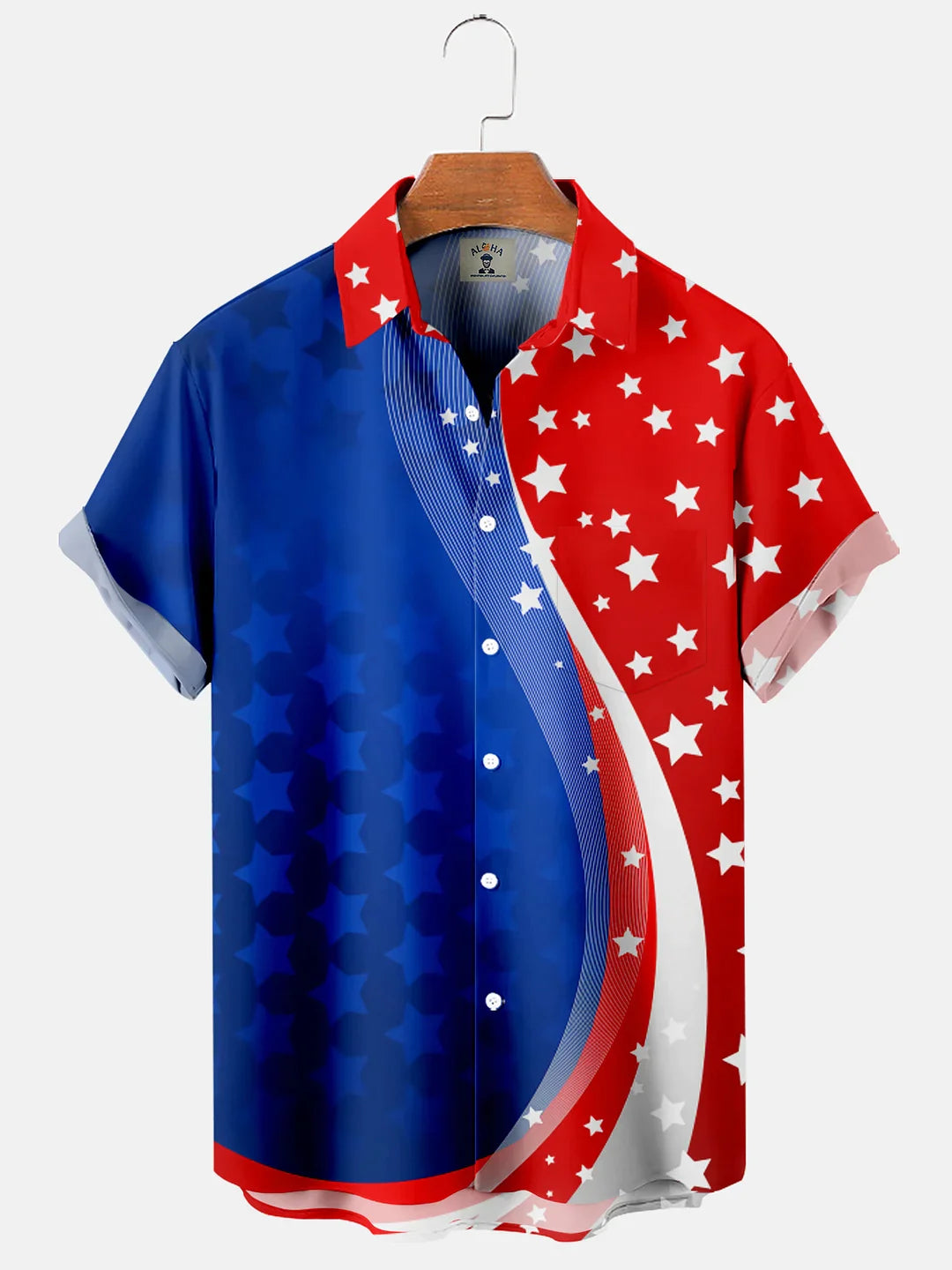 Men''s Simple Casual American Flag Line Print Short Sleeve hawaiian Shirt