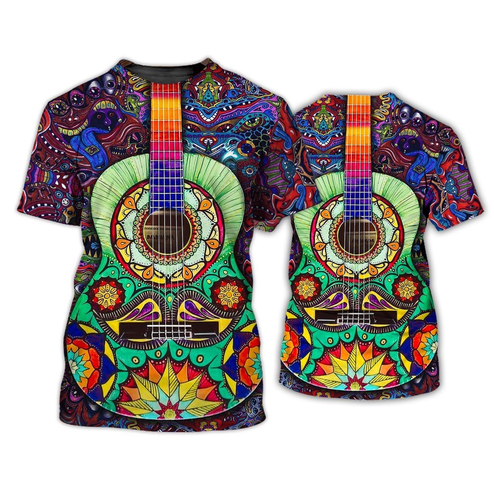 3D All Over Printed Hippie T Shirt/ Old Woman Hippie Never Die/ Hippie Classic Guitar Tshirt/ Hippie Gifts