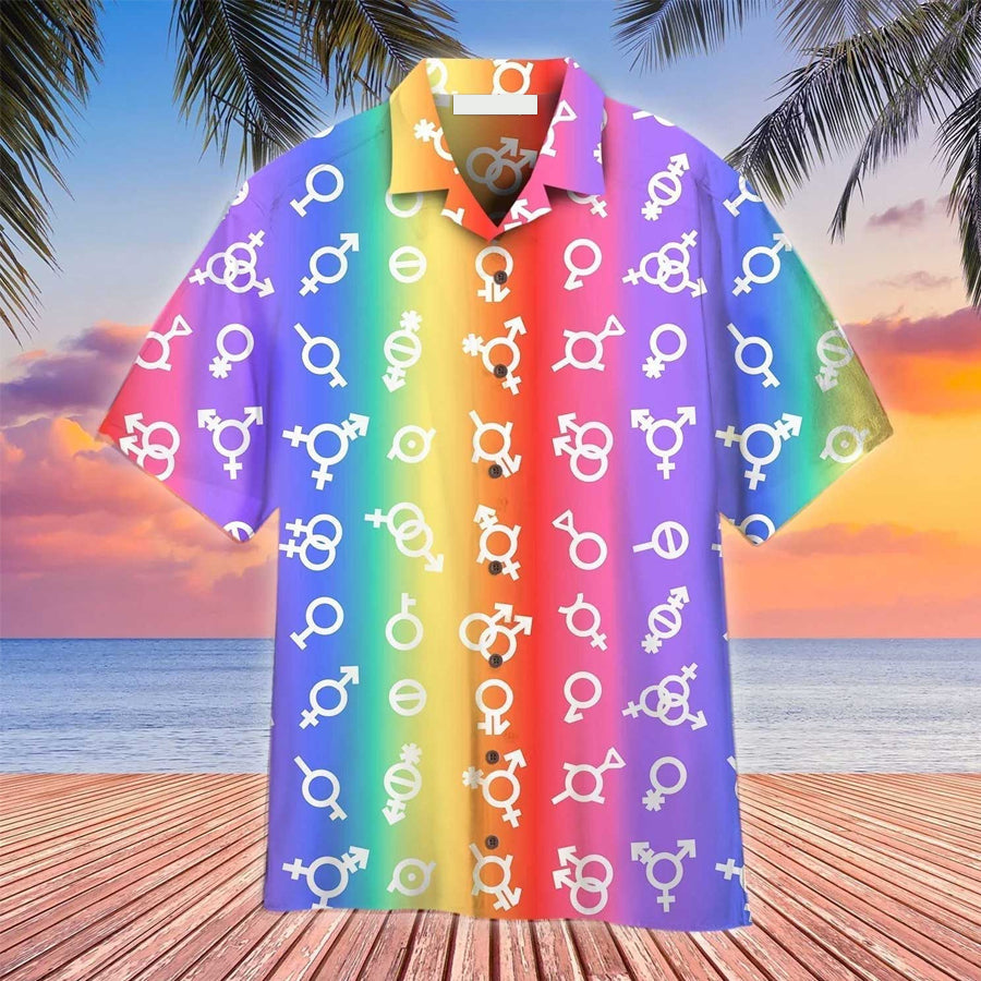 LGBT Aloha Hawaiian Shirts For Summer/ Pride Flag LGBT Gender Aloha Hawaiian Shirts For Men Women