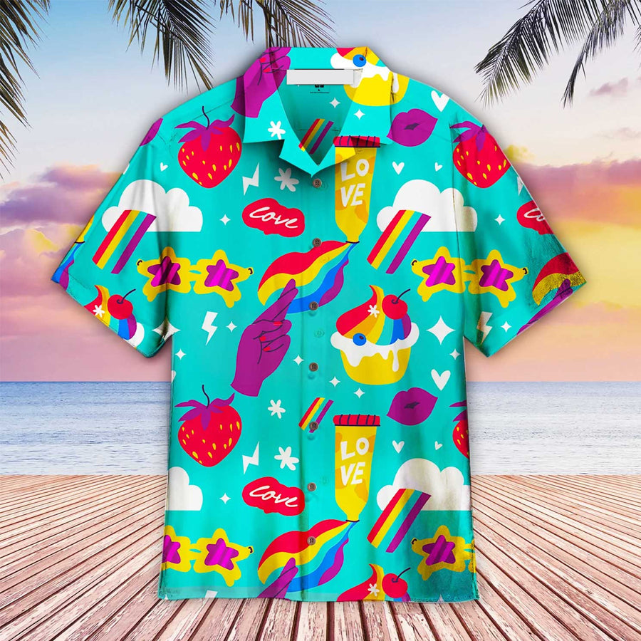 LGBT Aloha Hawaiian Shirts For Summer/ Blue LGBTQ Funny Aloha Hawaiian Shirts For Men Women