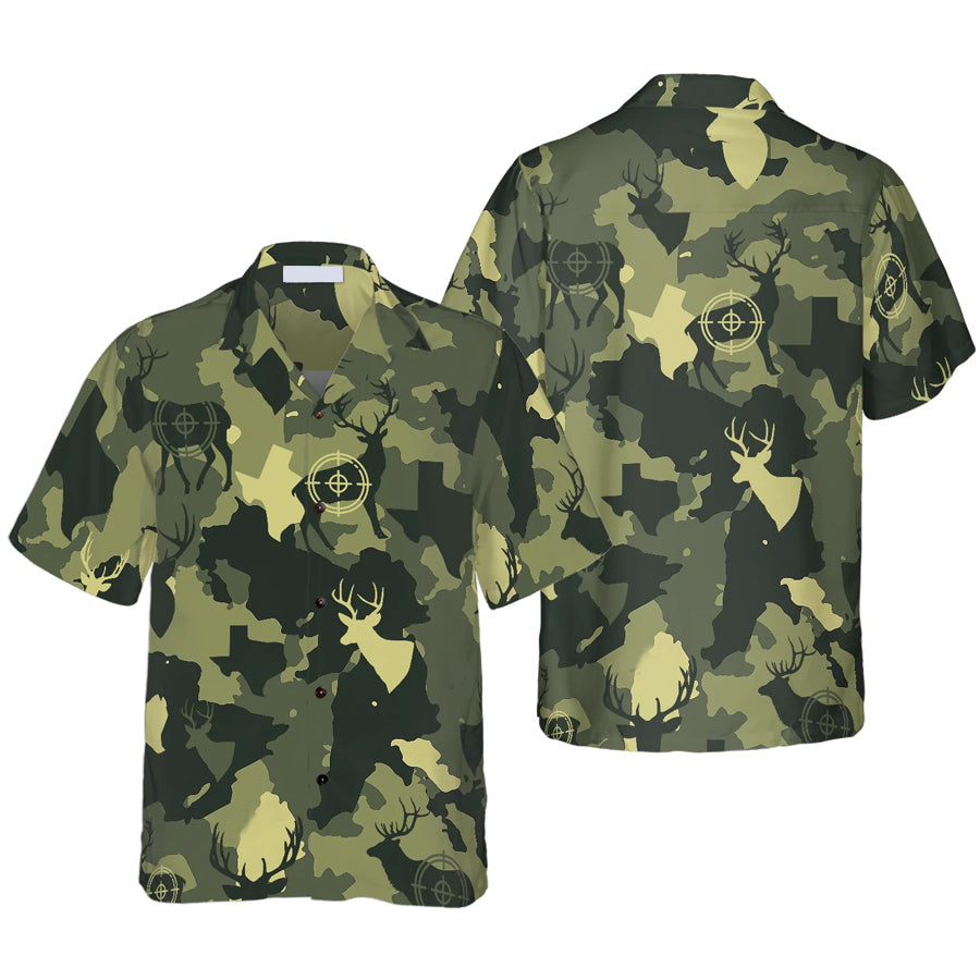 Camouflage Deer Texas Gun Hunting Hawaiian Shirt/ Texas Camo/ Proud Texas/ Colorful Summer Aloha Shirt For Men Women
