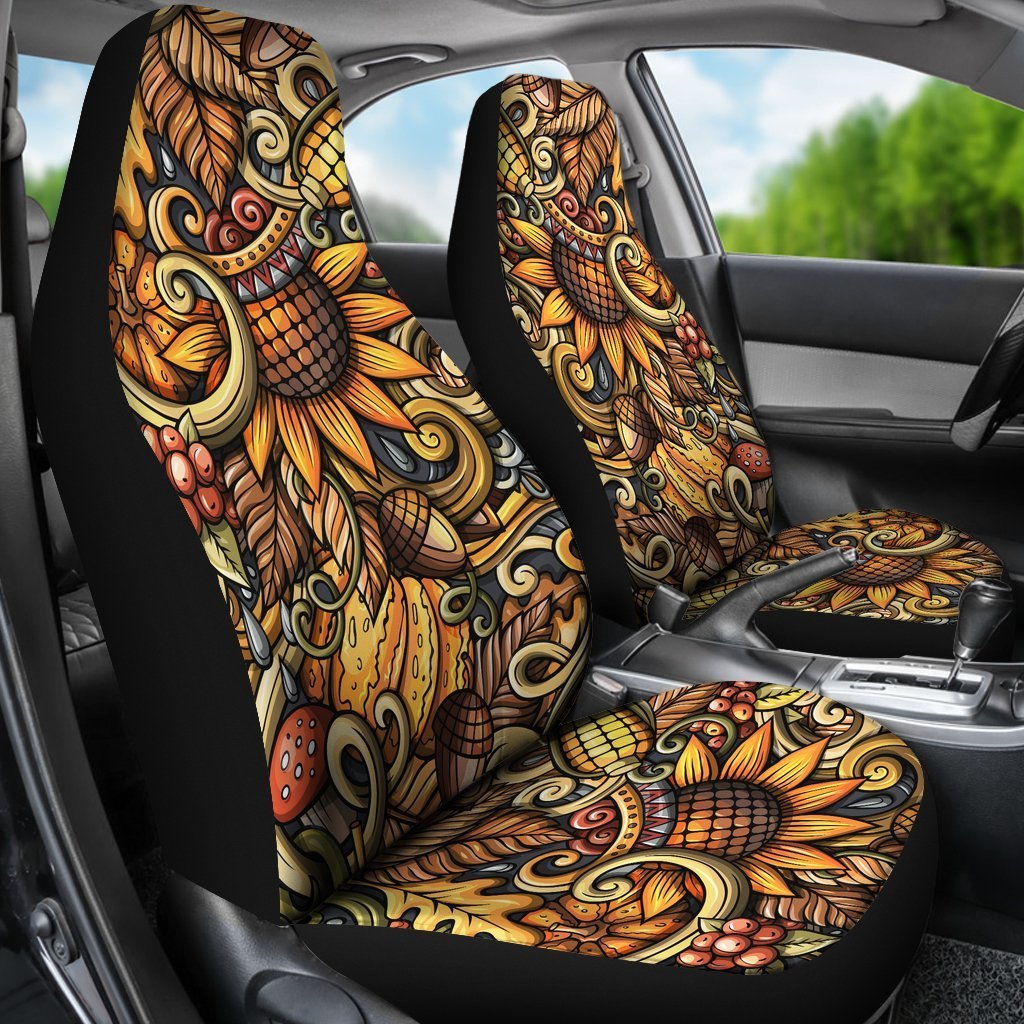 Abstract Sunflower Pattern Print Universal Fit Car Seat Covers/ Best Abstract Front Seat Cover For Auto
