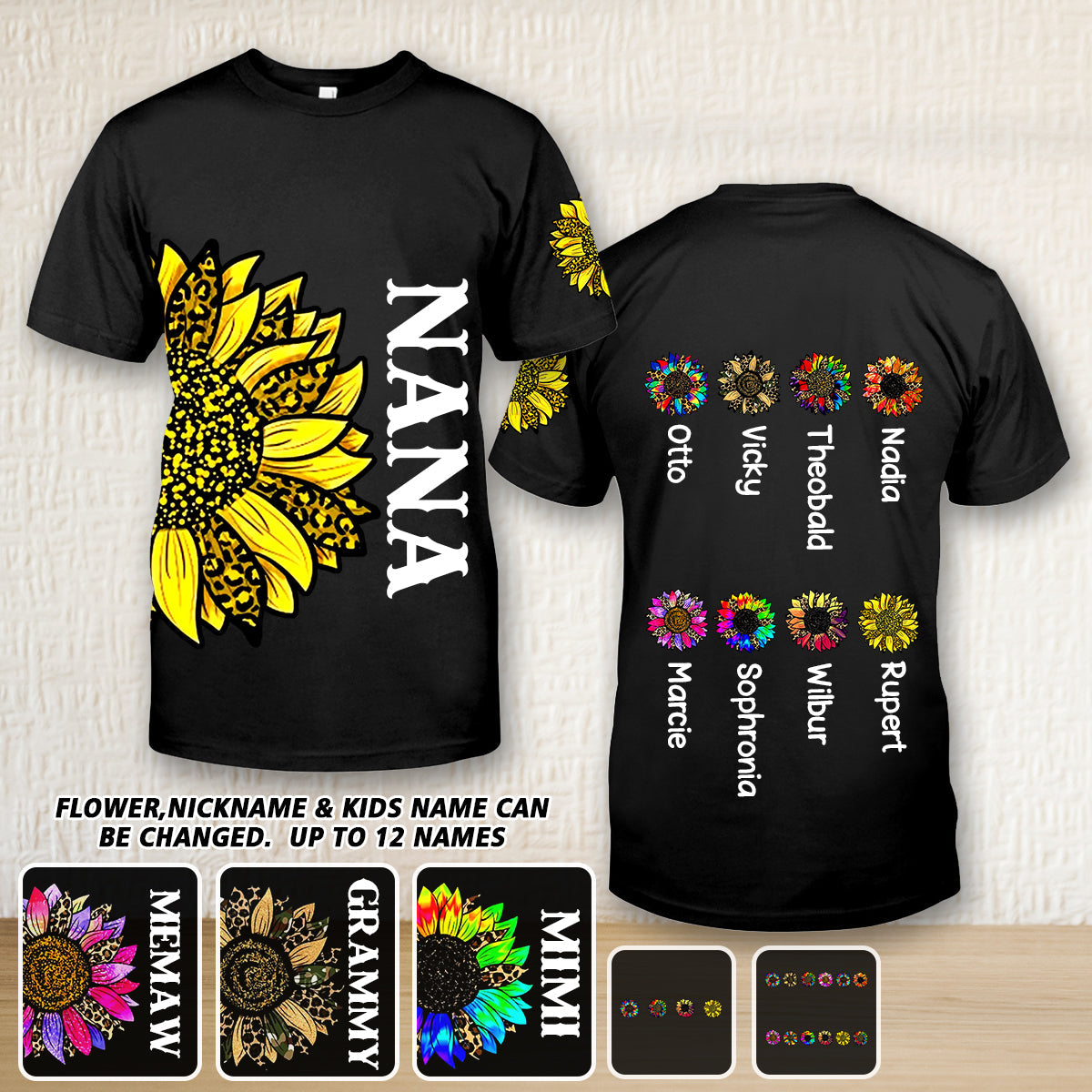 Personalized Colorful Grandma & Flowers with Kid''s Name T-shirt/ Mom Mimi Nana Shirt/ Mother''s Day Shirt
